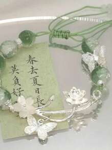 1個具有竹細節、獨特設計、優雅風格的風古董綠珠鏈手鍊