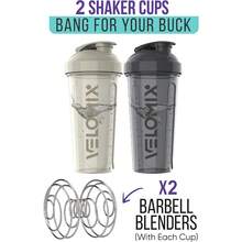 2 Pack 28oz Fitness Shaker Bottles With Stainless Steel Whisk Balls, Leakproof Protein Mixer Cup For Gym Workout School Travel, Includes Cleaning Brush & Wide Mouth Design For Easy Mixing - 灰色/白色 - 查看 3