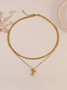 1pc Minimalist Stainless Steel Double Layer Necklace With Uppercase Letter Pendant, Suitable For Women's Daily Wear Or As A Gift For Friends - Yellow Gold - View 34