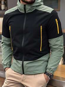 New Men's Casual Contrast Color Hoodie Jacket , Fall - Army Green - View 1