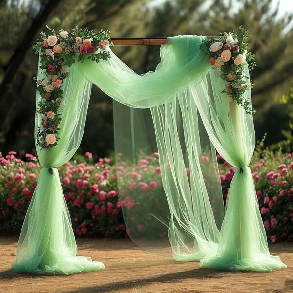 1 pièce (300*75cm/118*30 pouces) Rideaux transparents en arche verte pour décor de plafond, mariage, réception. Tissu de décoration pour mariage, fête, Noël