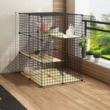 2-Tier Cat Cage With Litter Box, Indoor Cat House, Small Pet Supplies - Multicolor - View 2