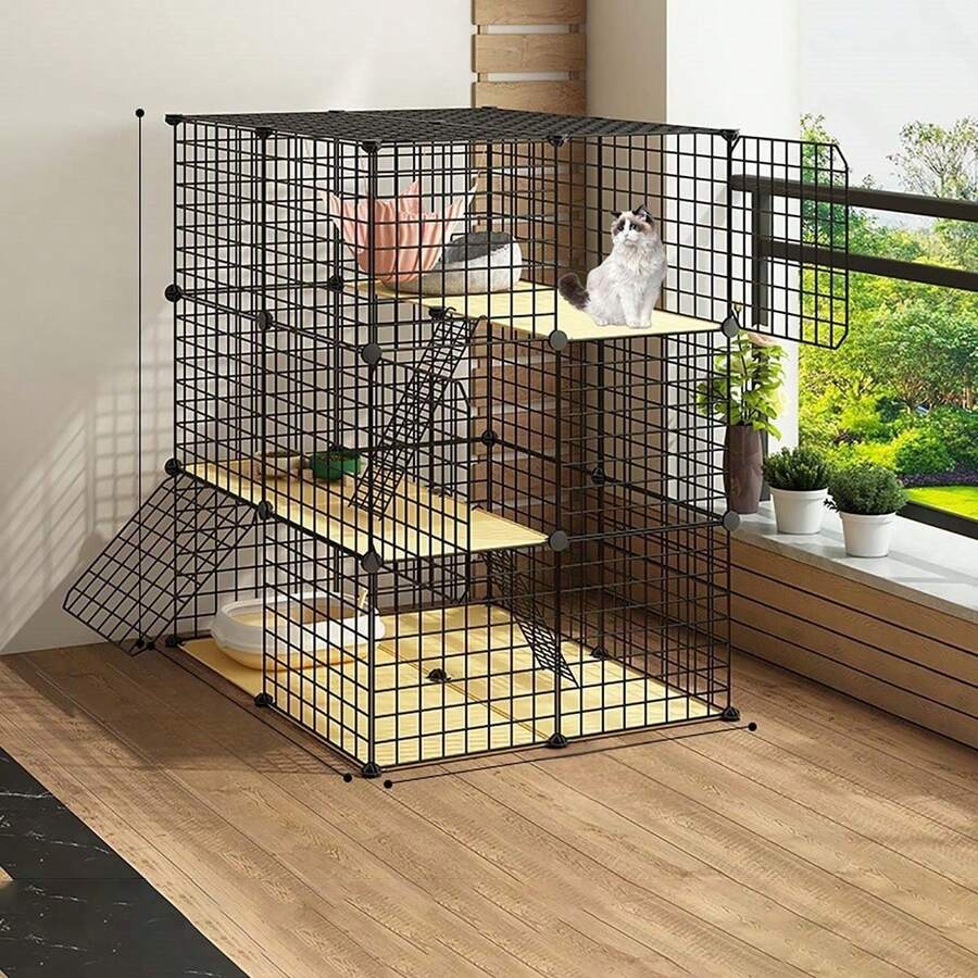 2-Tier Cat Cage With Litter Box, Indoor Cat House, Small Pet Supplies