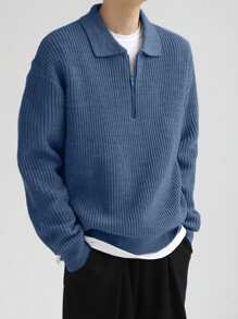 1pc Men & Teenage Boys' Solid Klein Blue Simple Casual Versatile Commute Sweater, Autumn/Winter