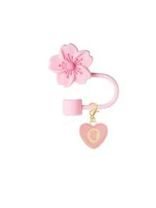 Compatible With Stanley Cup Accessories 2PCS Pink Straw Toppers For Cup Straw Cover Cap, 26 Letters To Choose From Creative Cherry Blossom Straw Cap Cap, Reusable Silicone Straw Cap, Straw Anti-Splash Dustproof Straw Cover, Portable Easy To Clean Insulation Cup Straw Cup Accessories, 10mm Thicker Large Caliber Flower Straw Cap,Glass Cup Straw Cap,Cute Cartoon Flower Straw Dust Cover - Pink - View 12