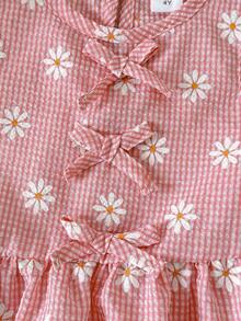 2pcs Girls Daisy Print Plaid Top And Pants Set, Summer - Pink - View 7