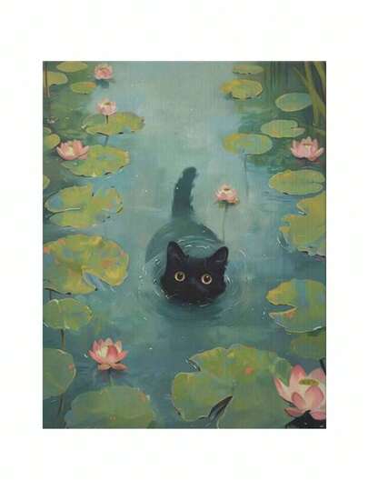 An Adult Digital Oil Painting Kit For Beginners, The Cat In The Pond Oil Painting Kit, Diy Home Decorative Art Paintings, The Best Gift Wall Paintings16x20inch