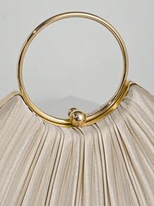Elegante clutch da sera in raso plissettato a forma di scatola, borsa da abito formale con manico in metallo, adatta per abbinare abiti da ballo, festa, matrimonio, sposa, damigella, abito da compleanno, borsa color champagne