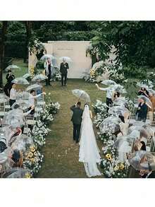 1/2支透明自动开合婚礼伞，大号防风防水伞面，白色J型手柄，适用于婚礼、新郎新娘摄影、高尔夫户外等场合。 - 彩色 - 查看 6