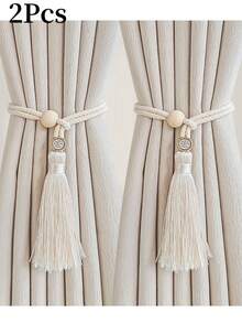 1/2pcs Bohemian Style Handmade Tassel Curtain Tiebacks With Wooden Beads, Polyester Boho Window Drape Holdbacks For Home Decoration - Multicolor - View 12