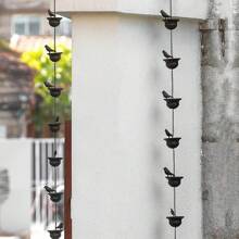 1 Stück Metallvögel auf Tassen Regenkette für Outdoor, Regenketten für Dachrinnen Fallrohre, hängende Outdoor Gartendekoration, Dunkelbraun (ausgestattet mit 8 Tassen und 9 3D Vogelmodellen)