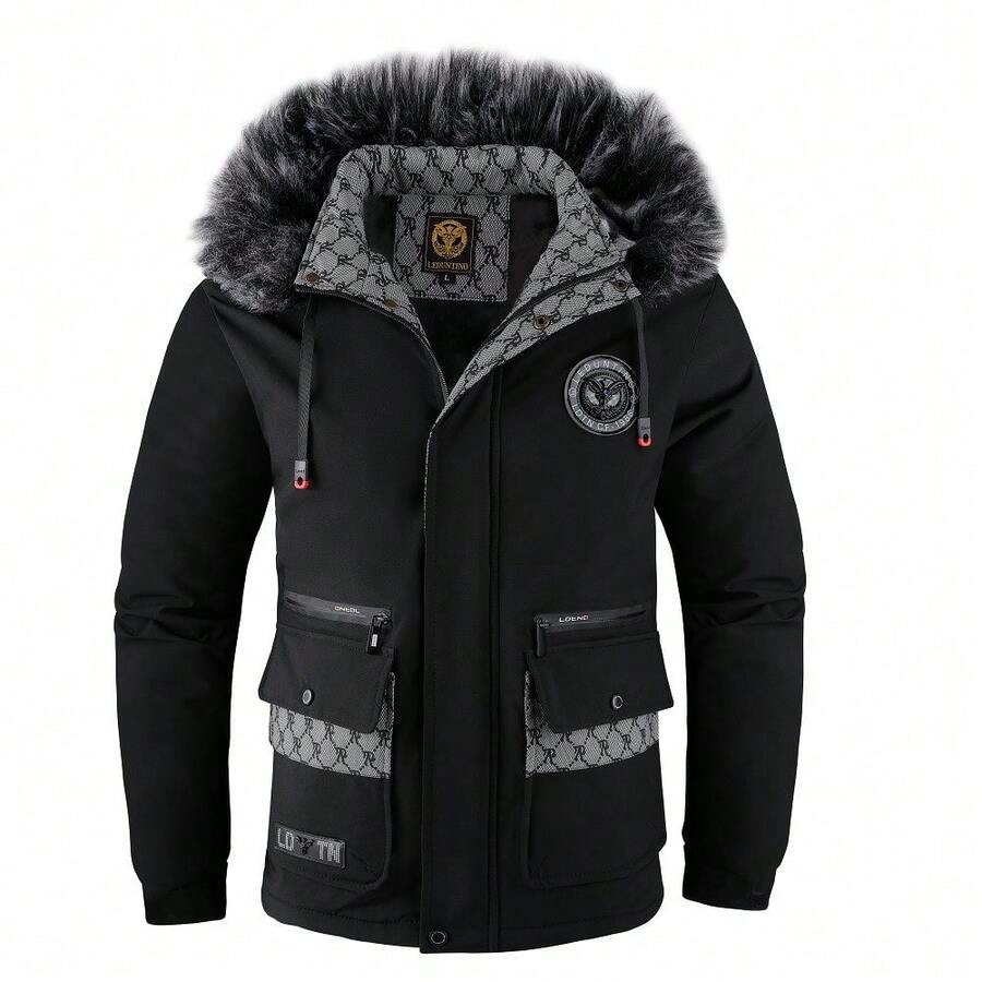 Men Winter Thickened Down Coat With Big Fur Collar Warm Padded Jacket High Quality Outwear For Dad Father Winter Coat Men Clothes Coat For Men Abrigos Para Hombre Tracksuit Men Ropa De Hombre Jackets For Men Winter Coat Vest For Men Puffer Jacket Men Winter Jacket - 黑色 - 查看 1
