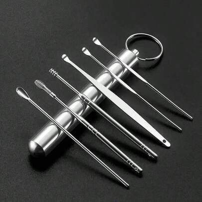6 Stücke/Set Ohrenschmalz-Picker, Reinigung Edelstahl Ohrenschmalz-Entferner Curette Ohrreiniger, Ohrreiniger Löffel Pflege