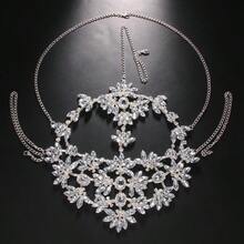 Rhinestone Masquerade Mask Full Face Jewelry For Women Mardi Gras Mask Crystal Face Chain Jewelry-0166 - 銀色 - 查看 2
