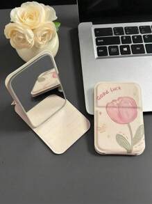 2 Pieces - Tulip Pattern Folding Makeup Mirror, Portable Handheld Vanity Mirror, Simple Folding Dressing Table Mirror, Simple Vanity Mirror For Dorm/Student And Desktop,Makeup,Cheap,Room Decor,Vanity,Travel,Bedroom,Makeup Accessories,Mirror,Vanity Mirror,Mini Mirror,Compact Mirror,Mirror Small,Hand Mirror
