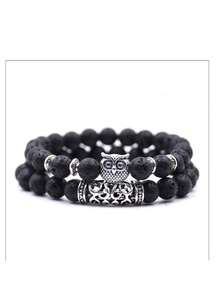 1 件天然石猫头鹰串珠手链，火山岩和红松多功能情侣手链 - 串珠手鍊 - 查看 12