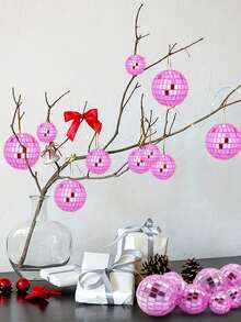 6 Pieces Pink Disco Ball Cake Toppers, Reflective Mirror Ball Cake Toppers, Mini Disco Mirror Ball Decorations - Plastic Reflective Silver Decorative Pendants, Mirror Ball Reflective Glass Balls, Home Hanging Decorations, Suitable For 70s Disco Themed Party Decorations Birthday Holiday Party Decorations, Disco Themed Party Background