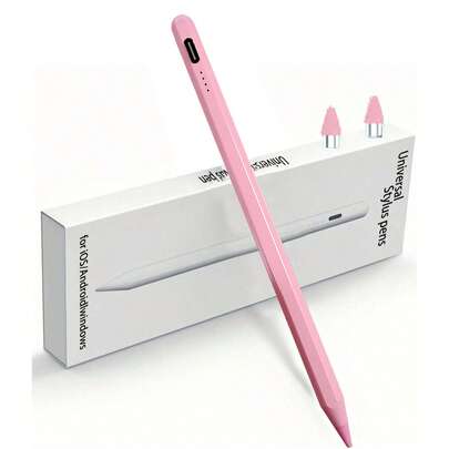 Universeller kapazitiver Touchstift, geeignet für Tablets und Smartphones mit iOS und Android Systemen, Doppelter Ersatzstiftspitzen. Kann zum Schreiben, Touchsteuerung, Zeichnen, Notizen verwendet werden. Mit Statusanzeige-Licht, Magnethalterung, austauschbare Spitzen, extrem lange Standby-Zeit