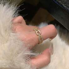 1pc Minimalist Luxury French Design Full Diamond Letter H Ring, Fashionable & Versatile