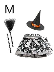 Set fustă scurtă de balet vrăjitoare pentru fete, cu pălărie și mătură, fustă scurtă cu curea elastică pentru dressing de Halloween, prințesă vrăjitoare costumată, violet negru portocaliu, articole de petrecere, decor cameră, cadouri de petrecere pentru copii - Multicolor - Vizualizare 9