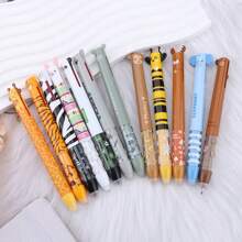 5 pezzi Penna a due colori cancellabile, penna a due colori a tema cartone animato con tigre, scimmia, ape, elefante, orecchie carine, cancellabile, per forniture scolastiche, per il ritorno a scuola