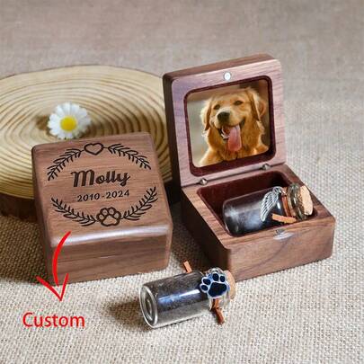 Lembrança personalizada de pele de animal de estimação em madeira, caixa de madeira para cinzas de animais de estimação, presente personalizado de condolências por perda de animal de estimação, memorial para cães, presente de lembrança para gatos, presentes para perda de animal de estimação