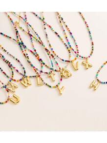 Colorful Initial Necklaces For Women Bubble Handmade Beaded Dainty Cute Beach Boho Necklace Jewelry Choker Necklace