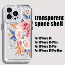 Funda transparente con diseño de camelias y espacio para teléfono móvil. Funda protectora suave para phone 15, 14, 13, 12, 11, X, XS, XR, Pro y Plus. - Blanco - Ver 2