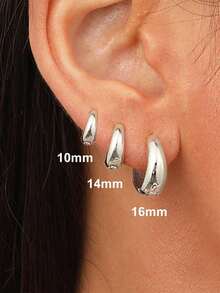 1 Đôi bông tai bạc 925 Sterling, dày 10mm-16mm, kiểu dáng tròn, quà tặng kỷ niệm/sinh nhật cho bạn gái, bông tai đeo hàng ngày và hẹn hò, trang sức tinh tế. - vòng tròn dày - Xem 3