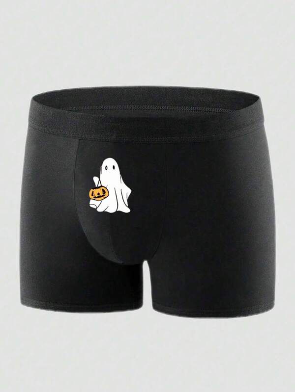 Męskie czarne bokserki – nadruk na Halloween, elastyczne i wygodne, idealne do noszenia na co dzień, na wesela, na prezent, na święta, na Halloween, Boże Narodzenie i na spowiedź