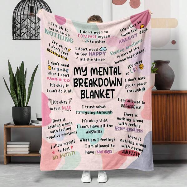 1pc My Mental Breakdown Themed Throw Blanket, Gift For Mental Health Patients, Suitable For Sofa, Living Room Nap, Outdoor Camping Travel, Soft & Comfortable Blanket