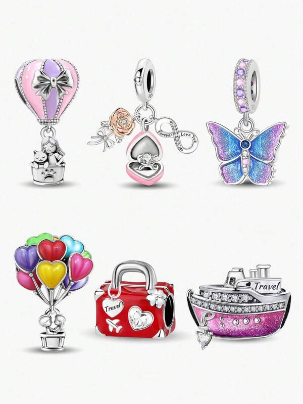 1PC Fashionable Pet Balloon Luggage Butterfly Pendant Beads Charm Suitable For Bracelets DIY Women's Jewelry