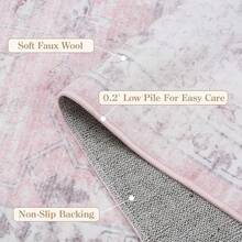 Washable Area Rug 5x7, Non-Slip Boho Neutral Carpet Living Room Bedroom Dining Room Office, Low-Pile Farmhouse Soft Carpet, Tan - Hồng - Xem 4