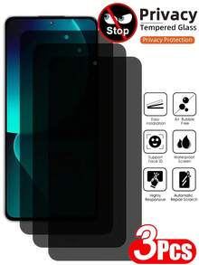3 piezas Película de vidrio templado transparente antiespia, resistente a los arañazos, repelente al aceite, a prueba de explosiones, de alta definición, con capa electrolítica, suave como la seda, protección de privacidad, a prueba de agua y golpes, compatible con Xiaomi Redmi Note 14 13 Pro 4G 5G 13T 14T 13C 14C Poco C75 C65, protector de pantalla esencial para oficina/metro, accesorios para teléfono