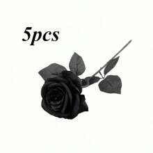 5 Pieces/8 Pieces/10 Pieces Artificial Black Flower Roses, Fake Silk Long Stem Flowers, Suitable For Family Weddings, Parties, Halloween Outdoor Gothic Decoration