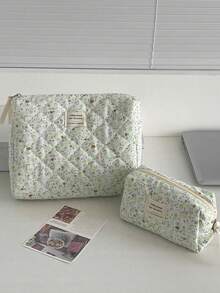 1件/套 花卉图案灯芯绒化妆包，多功能化妆品收纳袋，便携式拉链化妆品整理包，可收纳化妆品、护肤品、口红、化妆刷、护手霜、耳机、硬币、钥匙、小物件，适合居家、旅行、度假、上学、化妆包、洗漱包、旅行必备、邮轮必备、宿舍必备、伴娘礼物、母亲节礼物、生日礼物、送给朋友和老师的礼物 - 綠色 - 查看 6