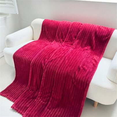 1pc Red Flannel Blanket, Christmas Gift, Soft Fleece Throw Blanket For Bed, Sofa, Car, Office Nap, Shawl