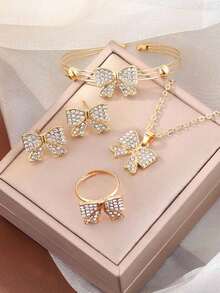 5 件套金色水晶蝴蝶装饰时尚、百搭、休闲首饰套装，适合少女 - 金色 - 查看 3