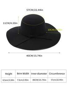 1pc Women's Black Round Top Retro European And American Wool Felt Wide Brim Hat, Suitable For Autumn/Winter, Daily, Festivals, Dates Top Hat - Black - View 4