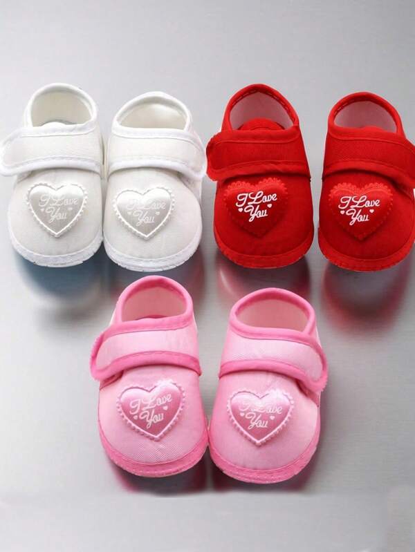 0-1 Years Old Girls Shoes Cute Love Decoration Soft Bottom Anti Slip Comfortable Cloth Bottom Infant Toddler For Infant , Suitable For Daily Home Wear 0-6M 6-12M Infant's First Step