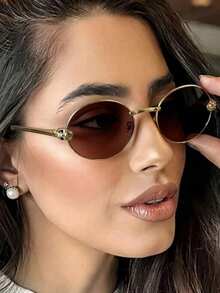 新款复古经典小框椭圆形时尚眼镜，极简主义高端朋克眼镜，适合派对、街头风格、T台椭圆形墨镜 - 彩色 - 查看 2