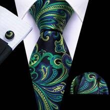 Men Tie Vintage Paisley Paisley Dark Green Tie Classic Necktie Set Pocket Square Cufflinks Formal Wedding St Patrick's Day