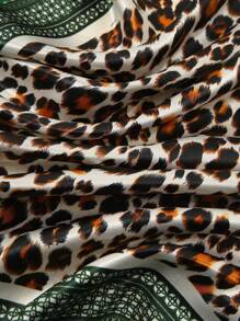 1 buc Eșarfă pătrată pentru femei, la modă, 90 cm, bandană imprimată, primăvară/vară, eșarfă din satin cu lanț leopard