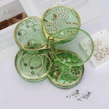 LETURE 4-Layers Rotatable Jewelry Organizer Storage Box, Jewelry Holder Ring Earring Bracelets Makeup Hair Accessories - Trong và Xanh - Xem 2