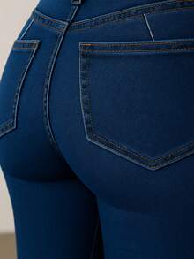 Pantalón skinny de mezclilla para mujer tiro alto – estilo entallado y moldeador - Azul lavado oscuro - Ver 3