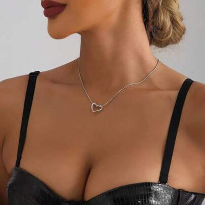 1pc Heart Pendant Necklace, Minimalist Luxurious Style, Low Irritation, Lightweight 3.4g, Delicate Chain, Suitable For Daily And Party Occasions For Women