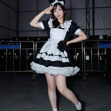 1 قطعة من المريلة المطرزة ذات الياقة بيتر بان القابلة للإزالة والزخرفة بالفيونكة الأنيقة، مناسبة لفستان خادمة لوليتا مع تنورة مكشكشة، زي هالوين، فستان حفلة - متعدد الألوان - مشاهدة 5