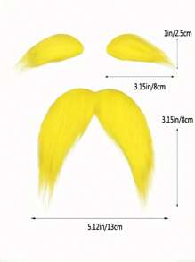 黄色胡子和眉毛假胡须成人，角色扮演万圣节服装配饰，男女趣味派对配饰 - 彩色 - 查看 7