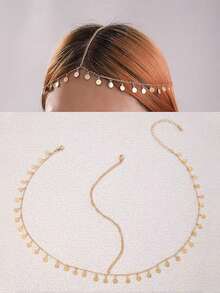 1pc Fashionable & Minimalist Iron Chain Tasseled Diamond Geometric Round Base Chain Necklace For Women, Party Gift (Hand-Made Chain, Cut To Size, Random Number Of Rhinestones) - 28467 Gold - View 11