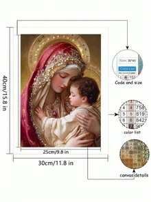圣母玛利亚 5D DIY 钻石画套装，成人初学者 5D 全圆形钻石刺绣水晶马赛克手工艺品，附带一套工具，适用于家居墙面装饰，感恩节圣诞节送给家人和朋友的礼物 - 彩色 - 查看 5